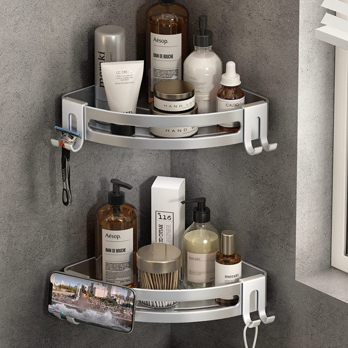 Rebrilliant Ljudmila Corner Shower Caddy with Razor Holder Adhesive